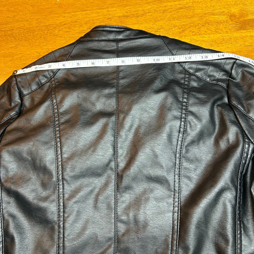 J2 Womens Small Black Faux Leather Faux Fur Lined Moto Biker Jacket READ - Picture 13 of 14